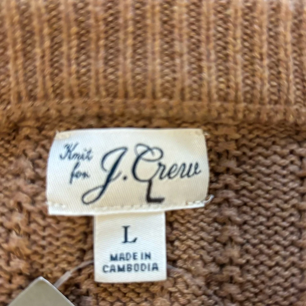 J. Crew Cotton Cable Knit Crewneck Sweater in Brown Size L. NWT